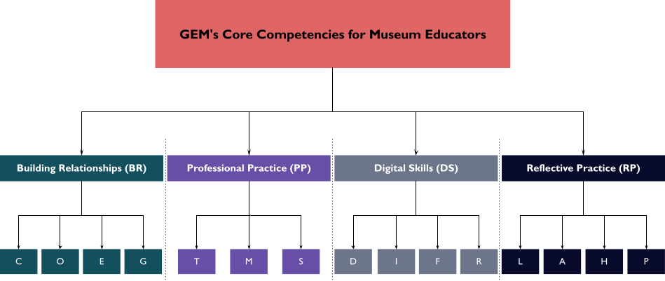 A flowchart visually describing the GEM Core Competency Framework structure